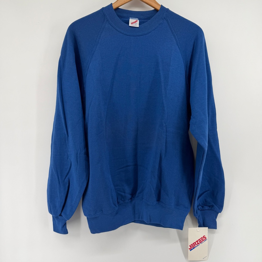 Vintage Jerzees Sweatshirt Mens Large Royal Blue Blank Crewneck Made in USA NWT
